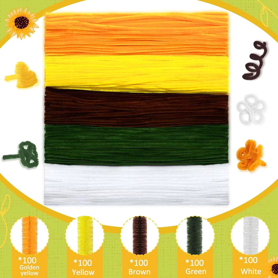 500 Stück Sonnenblumen-Pfeifenreiniger Set als Bastelbedarf für DIY Chenille-Stielsträuße - Bild 2
