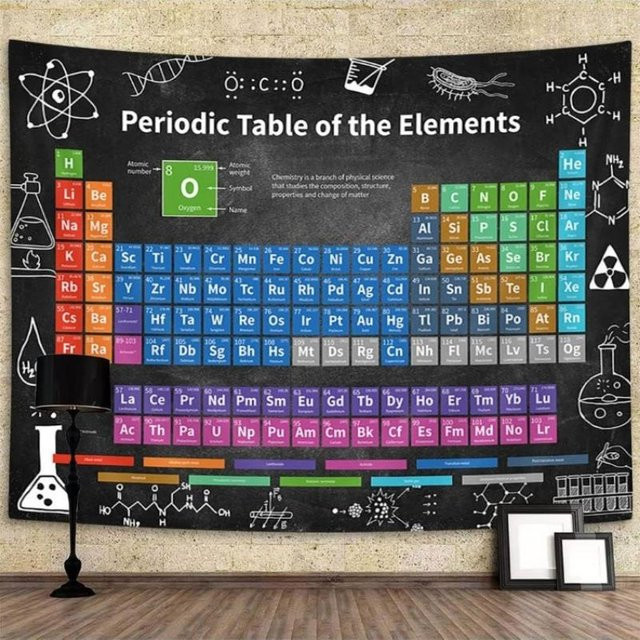 Wandteppich Periodensystem im Tafel-Stil mit Chemie-Diagrammen und wissenschaftlichen Formeln von JMG Household Supplies, Mehrfarbig, Breite: 70 cm, Höhe: 100 cm - Bild 1