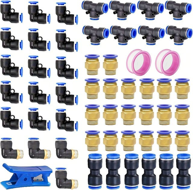 AGASHE 56-teiliges Luftschlauch-Montageset mit Haken, Schnellanschlüssen und PVC-Push-In-NPT-Gewindeanschlüssen für pneumatische Geräte - Bild 1