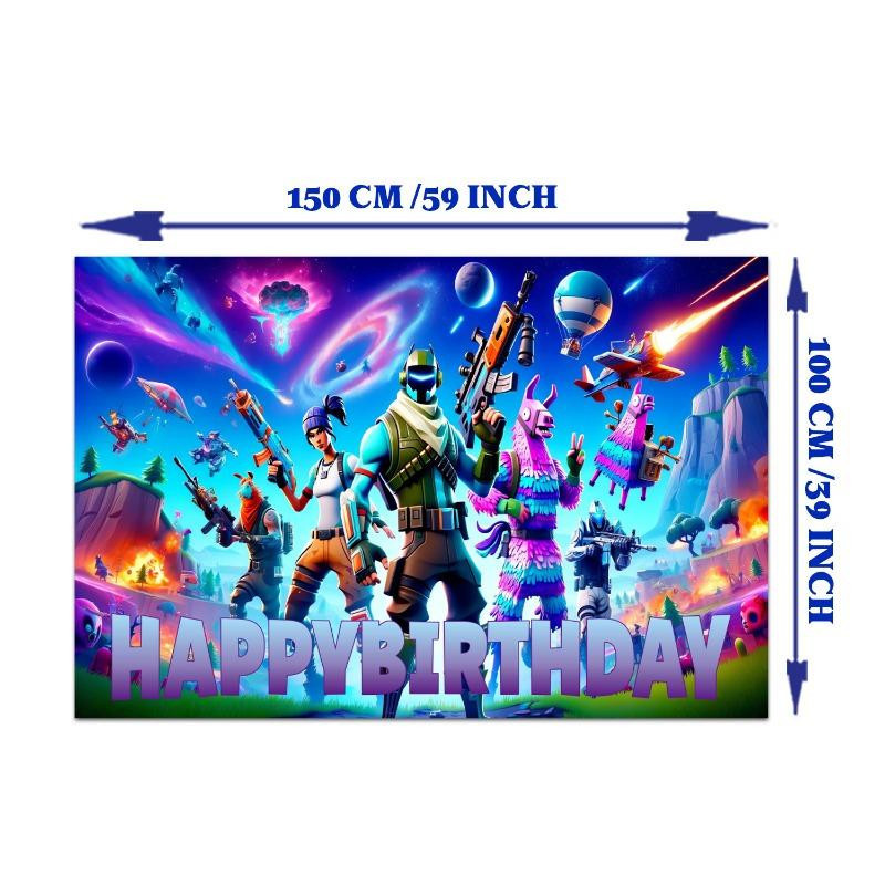 Yiran toy 1 Fortnite Geburtstagsparty Dekoration Set mit Banner, Kuchenaufsatz, 24 Cupcake-Aufsätzen und 18 Luftballons in Multicolour - Bild 2