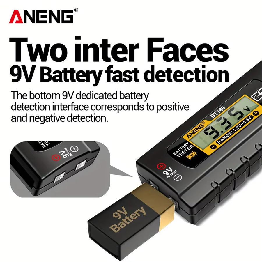 2er-Set ANENG BT169 Digitaler Batterietester in Schwarz für AA, AAA, C, D, 9V, 1,5V und Knopfzellen - Bild 4