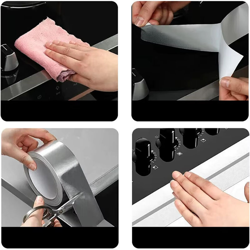 Selbstklebendes Aluminiumfolien-Klebeband für Kochfelder und Arbeitsplatten, silber, feuchtigkeitsbeständig und fettdicht - Bild 5