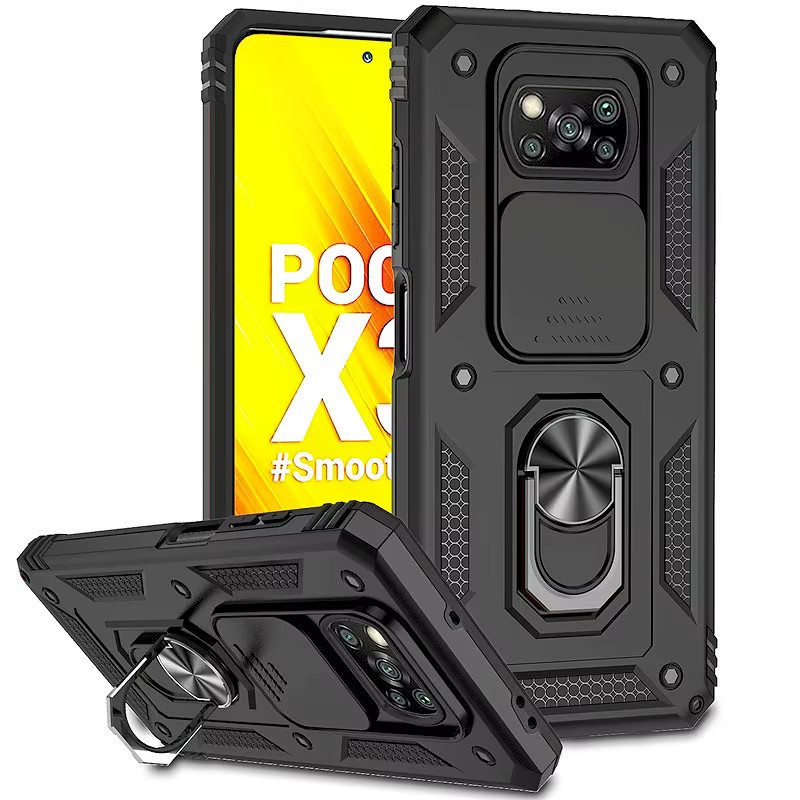 Stoßfeste Magnet-Schutzhülle für Xiaomi POCO X3 Pro und POCO X3 NFC mit Kameraobjektiv-Schutz und Ringhalter in Schwarz - Bild 2