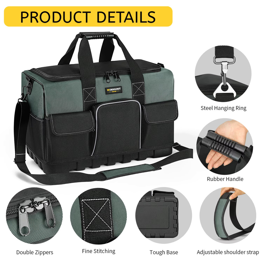Robuste Werkzeugtasche von WINHUNT in Gelb mit 16 Taschen und hartem Boden für Elektriker und HVAC-Mechaniker - Bild 4