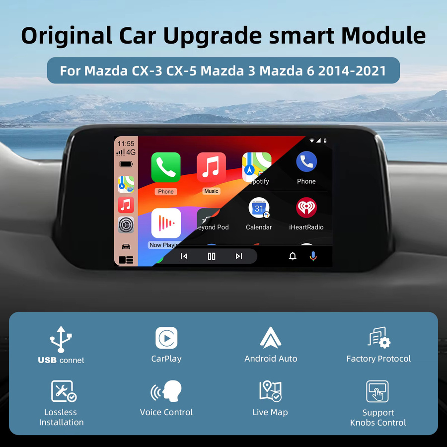 ANYFAR CarPlay und Android Auto Nachrüst-Decoder-Box USB-Hub Upgrade-Kit für Mazda 2 3 6 CX3 CX5 CX9 MX5 2014-2021 MZD-System in Schwarz - Bild 2
