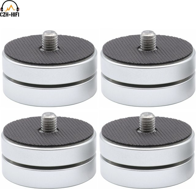 Dinwen 4er-Set Isolationsständer aus Aluminium-Magnesium-Legierung in Silber, 45 mm Spikes für Lautsprecher, Verstärker, DAC und Plattenspieler - Bild 1