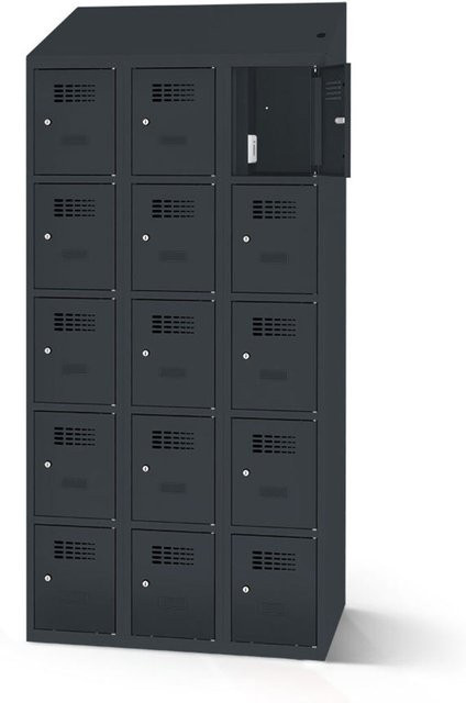 rotstahl Fächerschrank mit 15 Fächern und Ladefunktion, anthrazit, B: 90 cm, H: 200 cm - Bild 1