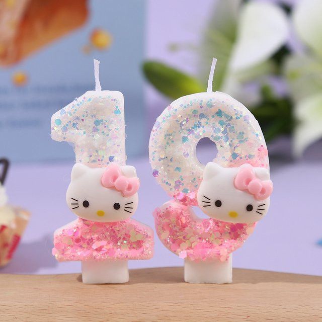 MINISO Digitale Kuchenkerze mit Katzenkopf in Rosa und Weiß mit Pailletten zur Geburtstagsdekoration - Bild 1