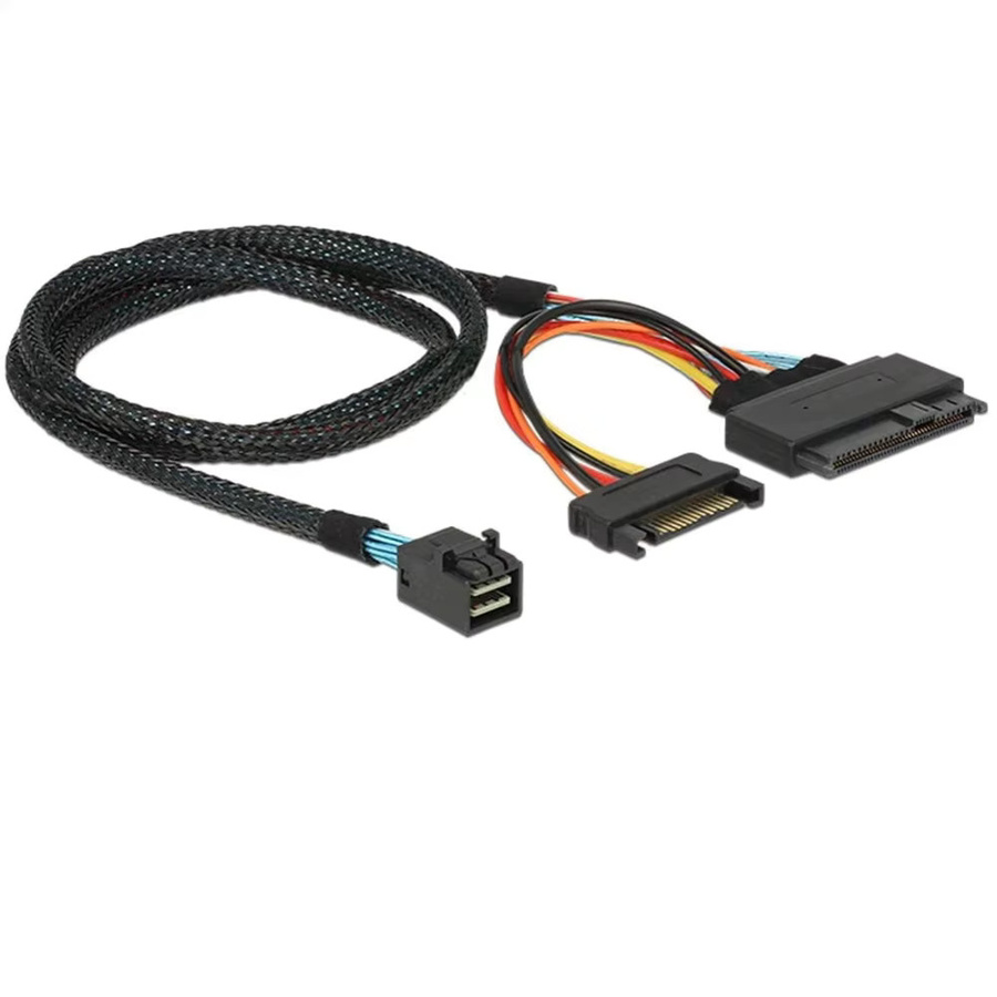 Internes PCIe 4.0 Mini SAS SFF-8643 auf U.2 SFF-8639 SSD Kabel in Schwarz mit 15-poligem SATA-Stromstecker - Bild 4