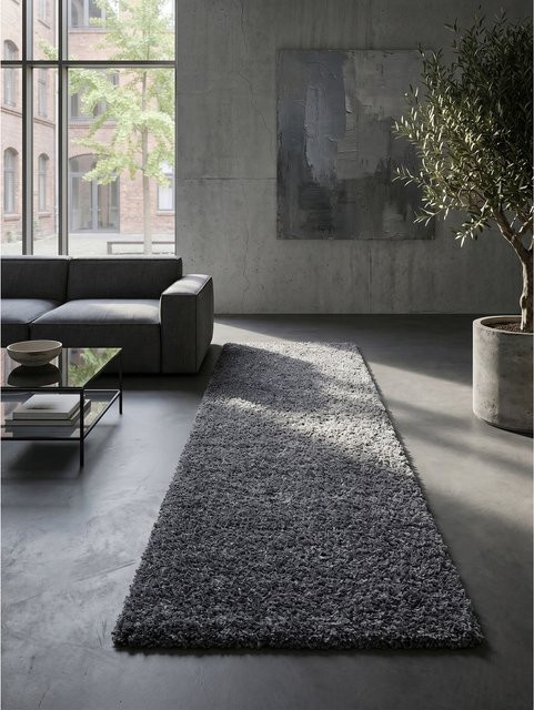 Hochflorteppich Kadima Design RHEIN, einfarbig, Grau, B/T: 80 x 250 cm - Bild 1
