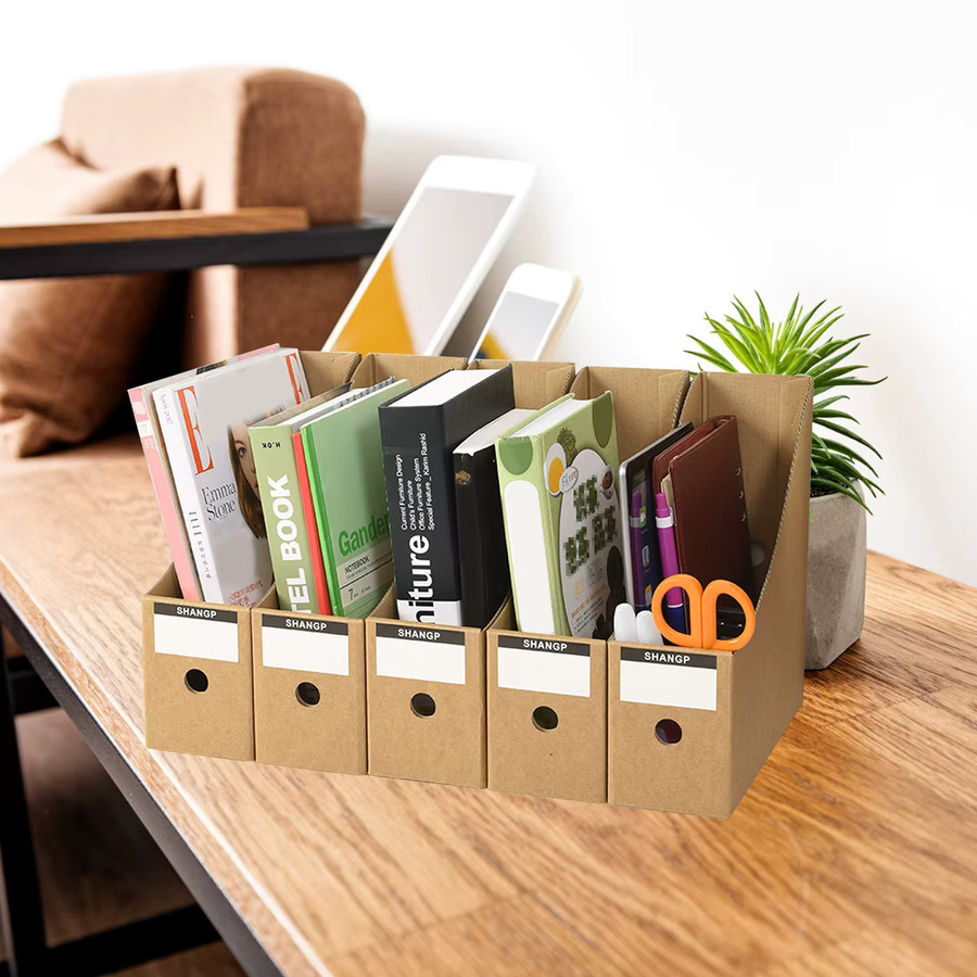 5er Set Faltbare Schreibtisch Organizer aus Kunststoff in Braun für Dateien und Bücher - Bild 3