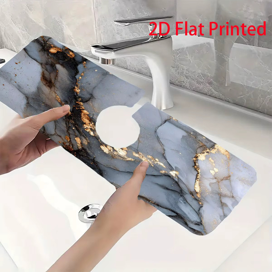 VIKAMA Wasserfiltermatte für Küche und Badezimmer, rutschfest und leicht zu reinigen, Blaugrau mit goldenem Marmor-Design - Bild 3