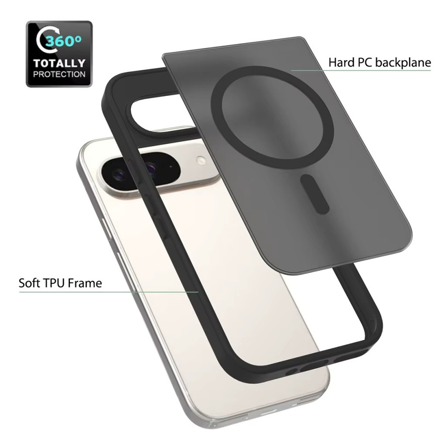 Magnetische kabellose Ladehülle für Google Pixel 10, 9 und 9 Pro XL, mattiertes TPU und PC Gehäuse mit Anti-Drop-Schutz, transparent, lila, schwarz - Bild 6