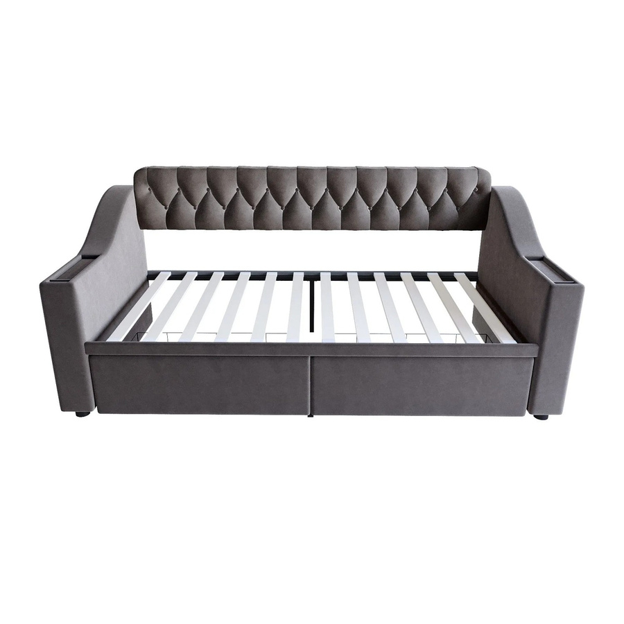 Merax Schlafsofa in Grau mit USB-Ladeanschluss, Stauraum und Bettablage, B/T/H: 90 x 190 x 96 cm - Bild 2