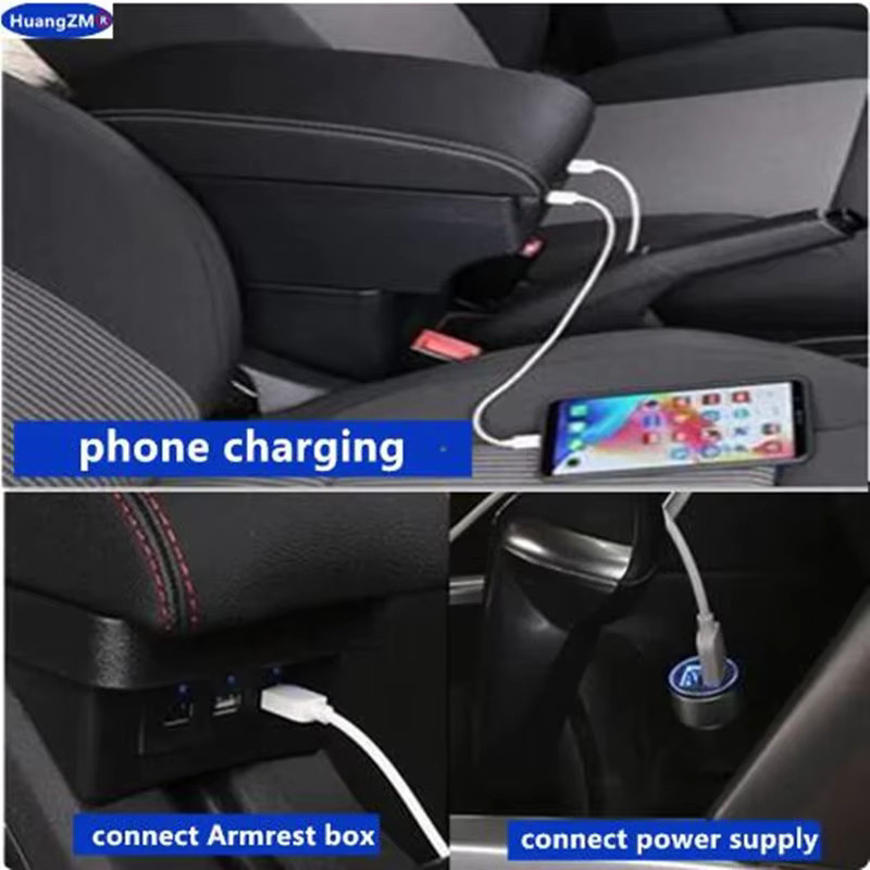 HuangZM Auto-Armlehne für Ford Focus C-Max mit USB-C Anschluss, zentrale Armlehnenbox zur Innenraum-Nachrüstung, Schwarz - Bild 4