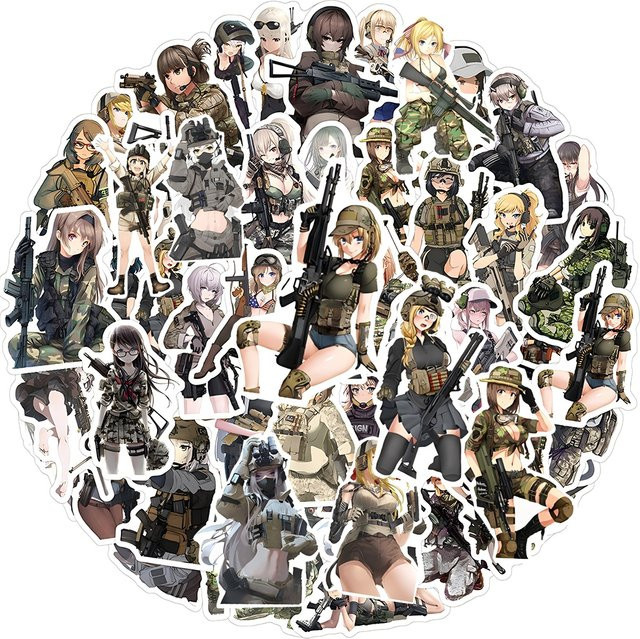 Charile Camouflage Weibliche Soldaten Aufkleber, Anime Mädchen, Bunt / Mehrfarbig - Bild 1