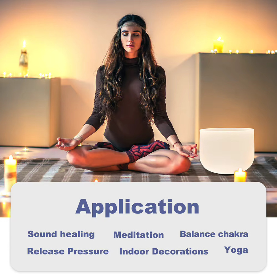 IRIN Kristall-Klangschale aus mattiertem Quarz in Weiß für Meditation und Yoga mit Schlägel und O-Ring, Durchmesser: 25,4 cm - Bild 2