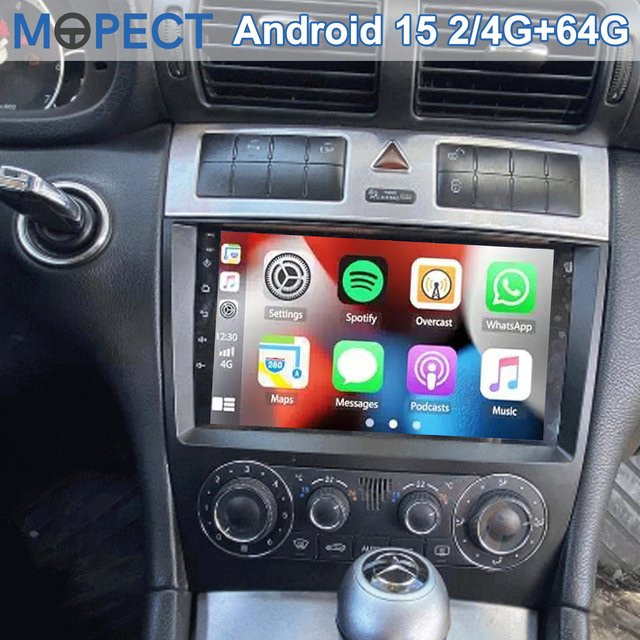 MOPECT Android 15 Autoradio mit Carplay für Mercedes Benz C-Klasse W203 und CLK C209 in Schwarz mit DAB+ und optionaler AHD Kamera - Bild 1