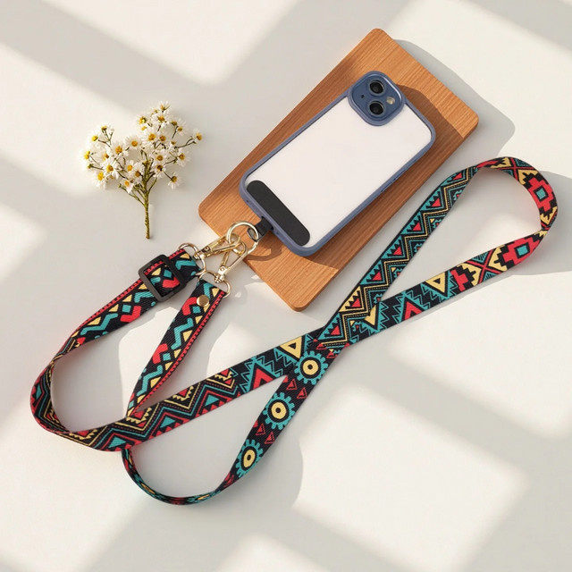 WSSHE Handy-Lanyard für Damen mit geometrischen Mustern in Pink und Multicolour, verstellbarer Messenger-Gurt als Nackenschlaufe für dein iPhone - Bild 1