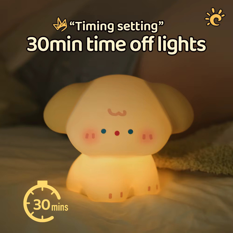 Wiederaufladbares Squishy Hunde-Nachtlicht aus Silikon in Weiß mit 3 dimmbaren Helligkeitsstufen und Warmweiß-Licht für das Kinderzimmer - Bild 2