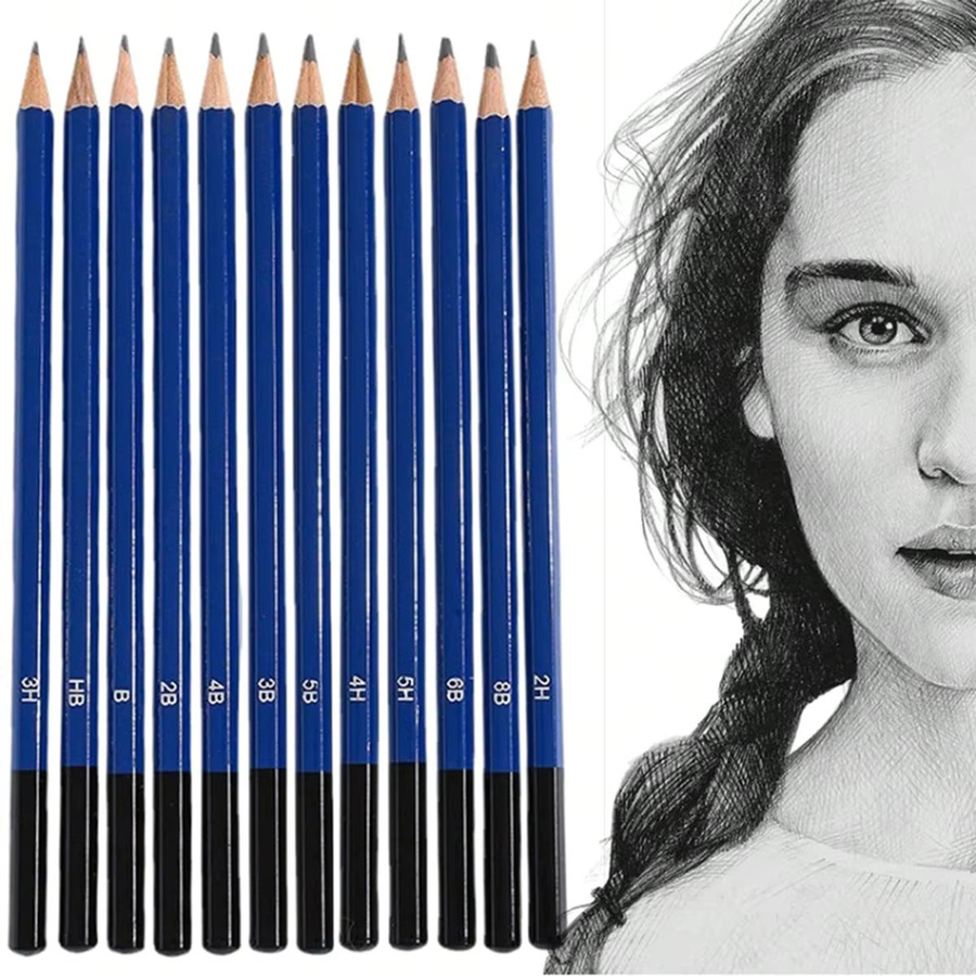 Haile 12-teiliges Graphitstift-Set aus Holz mit den Härtegraden 5H, 4H, 3H, 2H, HB, B, 2B, 3B, 4B, 5B, 6B, 8B in Blau - Bild 5