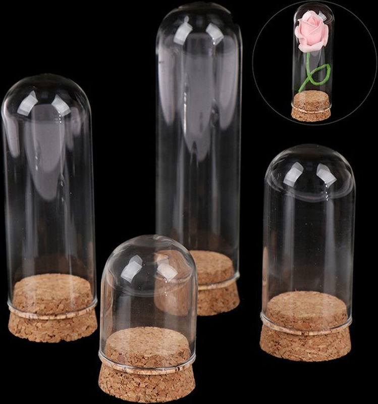 Runde Glas-Glaskuppel mit Holzbasis und Kork für 1/6 Puppen Display und Dekoration, transparent und braun - Bild 1