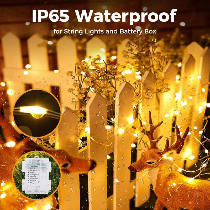 LED Kupferdraht Lichterkette mit Fernbedienung, warmweiß, batteriebetrieben, ideal für Dekoration zu Weihnachten, Hochzeit oder Partys, Farbe: Gold/Messing/Kupfer - Bild 3