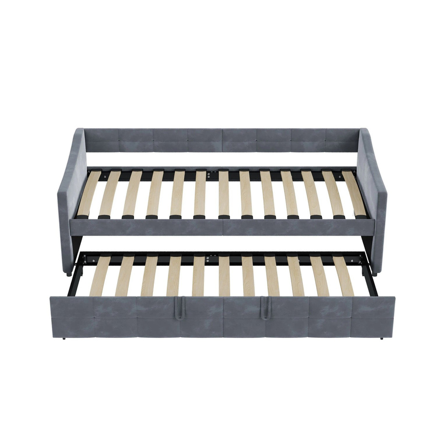 PXloue Schlafsofa als Tagesbett in Grau mit Samtstoff und Seitentaschen, Ausziehbett B: 90-180 cm, T: 190-200 cm - Bild 2