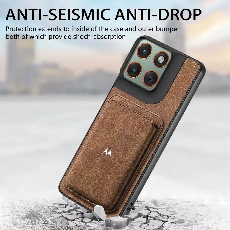 Retro Magnetische Kartenhalter Handyhülle aus Leder für Motorola Edge 70 60 50 Ultra Fusion+ X70 Air Pro in Schwarz und Braun - Bild 3