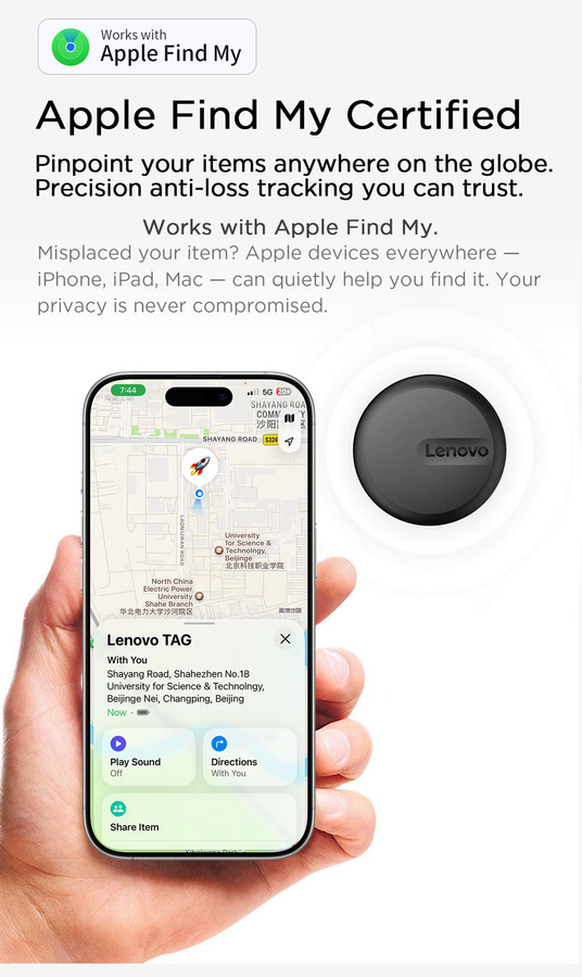 Lenovo Air Tag Tracker in Weiß für iOS Apple Find My App zur Ortung von Schlüsseln, Geldbörsen, Haustieren und Kindern - Bild 2