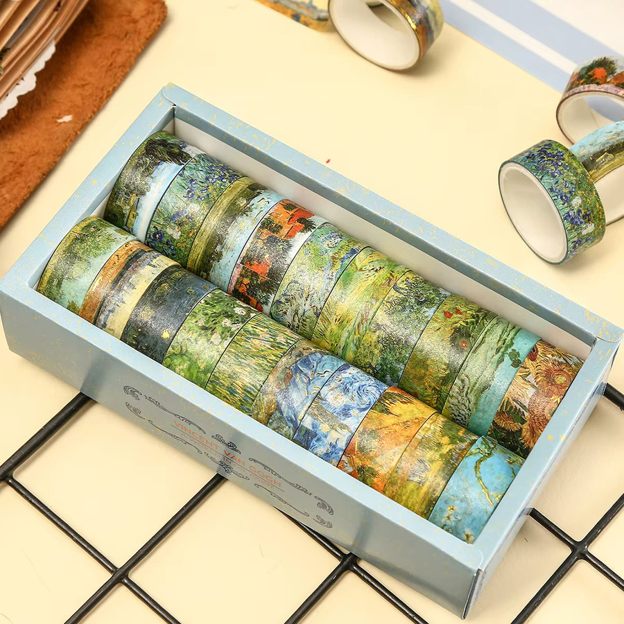 20 Rollen Washi Tape im Vintage Ölgemälde-Stil mit Blumen- und Landschaftsmustern, Multicolor, Dekoratives Papier für DIY Scrapbook und Geschenkverpackungen - Bild 3