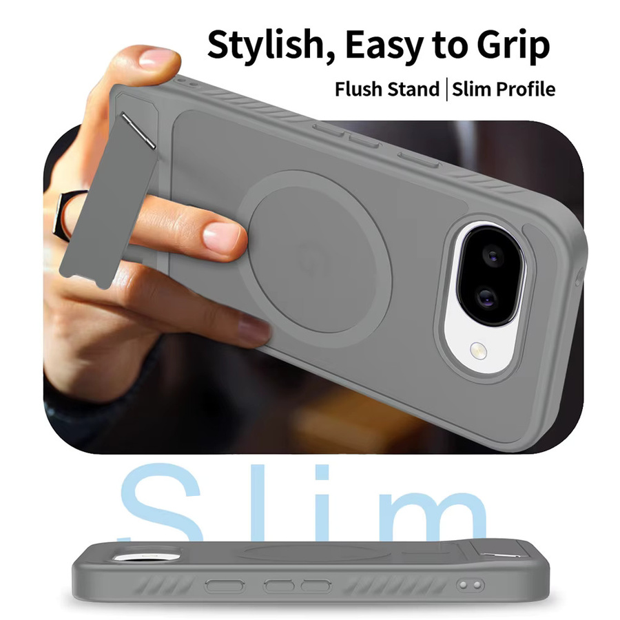 Matte transparente magnetische Schutzhülle mit faltbarer Standfunktion für Google Pixel 10, 10A, 9 Pro XL und 9A, kompatibel mit MagSafe, Farbe: Transparent/Lila - Bild 3