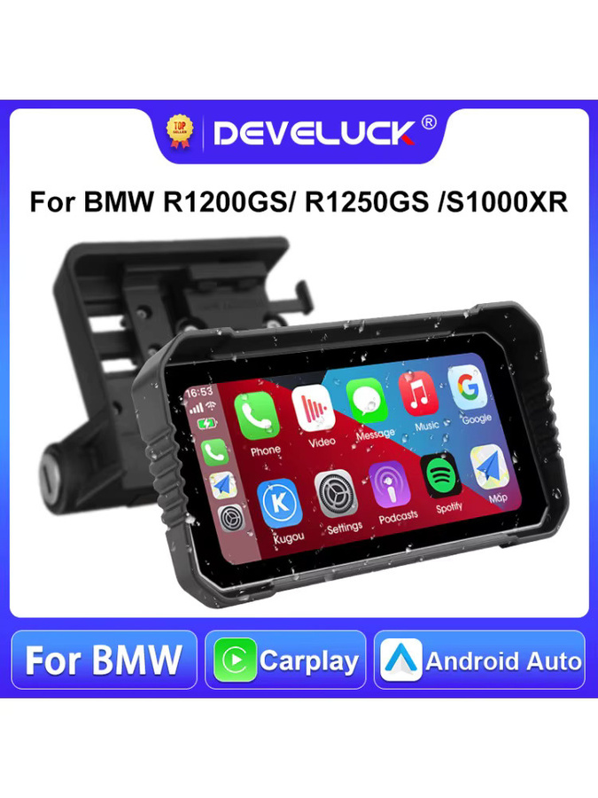 Develuck 6,25 Zoll Carplay Bildschirm für BMW Motorrad R1200GS R1250GS R1300GS S1000XR mit GPS-Navigation und kabellosem Android Auto, IPX7 wasserdicht, Schwarz - Bild 7