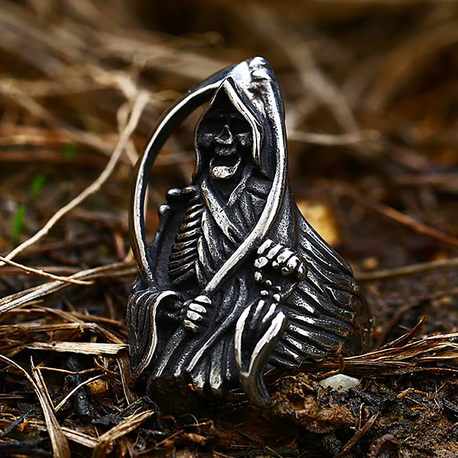 NORTHMAN Ring Totenkopf, Edelstahl, Silber, Herren, Vintage - Bild 2