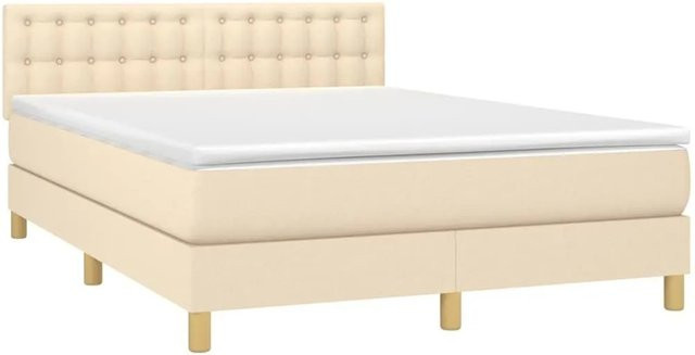 vidaXL Boxspringbett mit Matratze in Beige, Hybrid-Bett mit LED-Unterbettbeleuchtung und USB-Ladeport, B/T: 140 x 190 cm - Bild 1