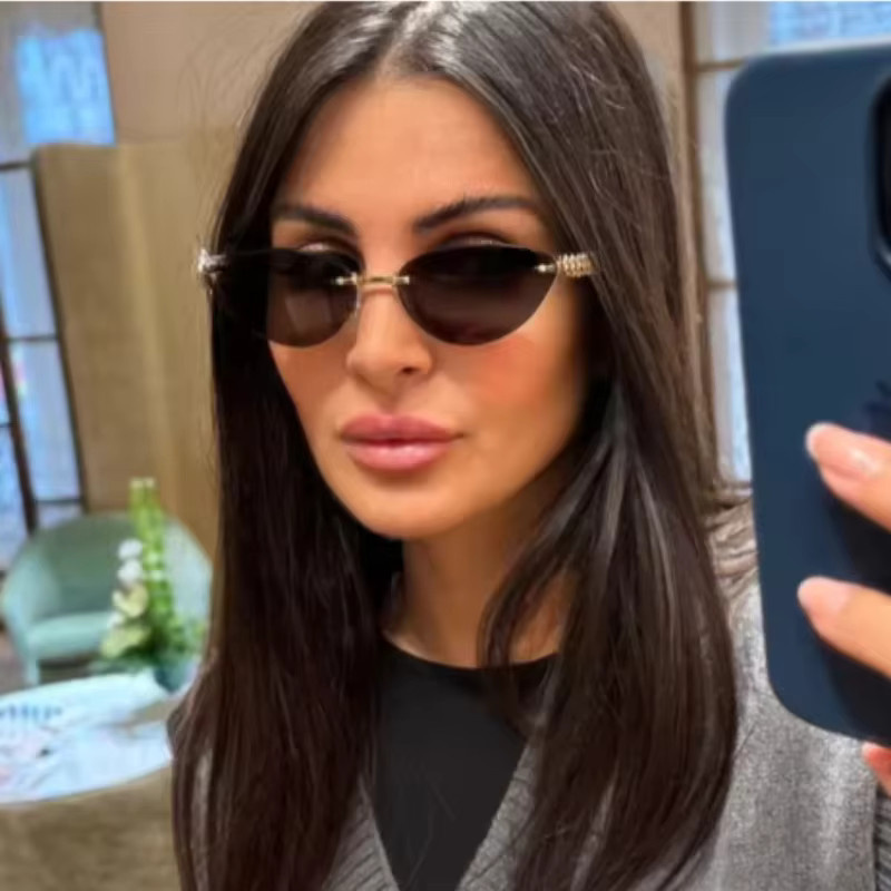 Rexxar Cat Eye Sonnenbrille, randlos, Metall, braun, Damen - Bild 2