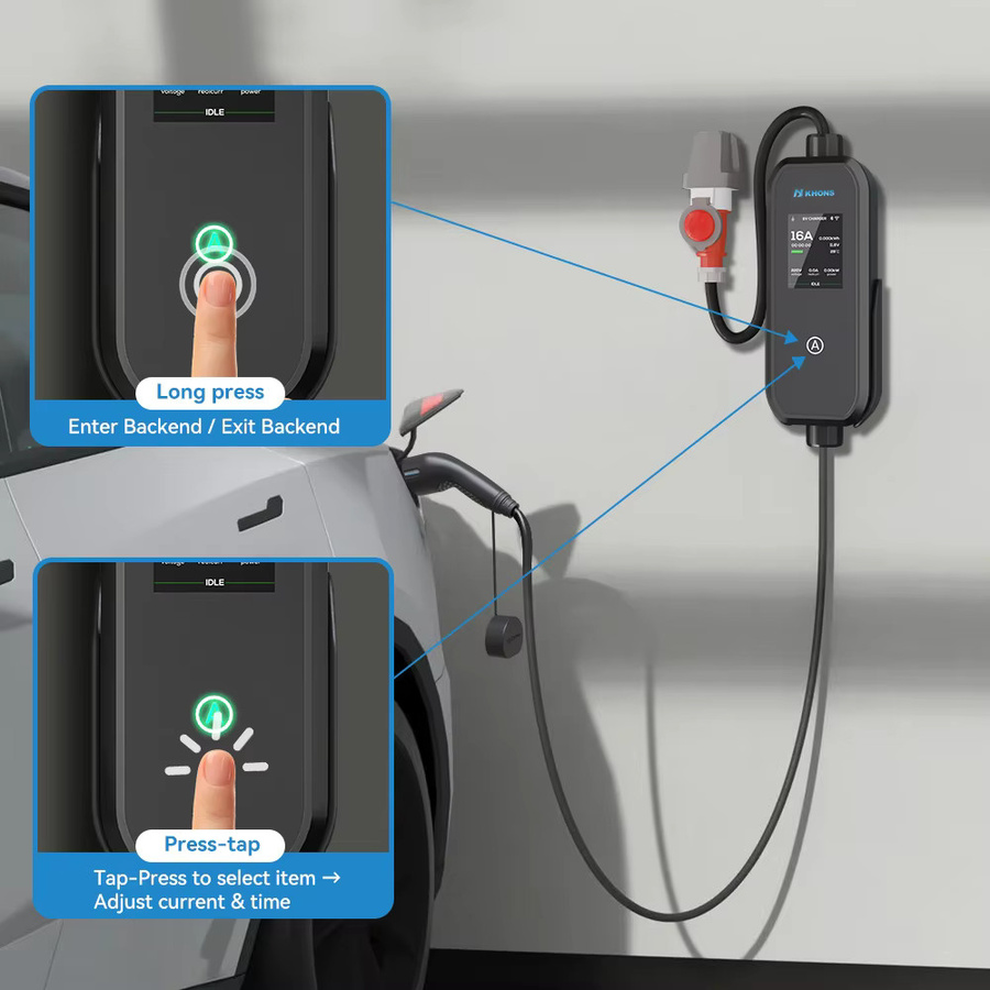 Khons Tragbares EV-Ladegerät Typ2 mit APP-Steuerung, 11KW 16A 3-Phasen EVSE-Ladebox, 5m TPU-Kabel, Schwarz - Bild 2