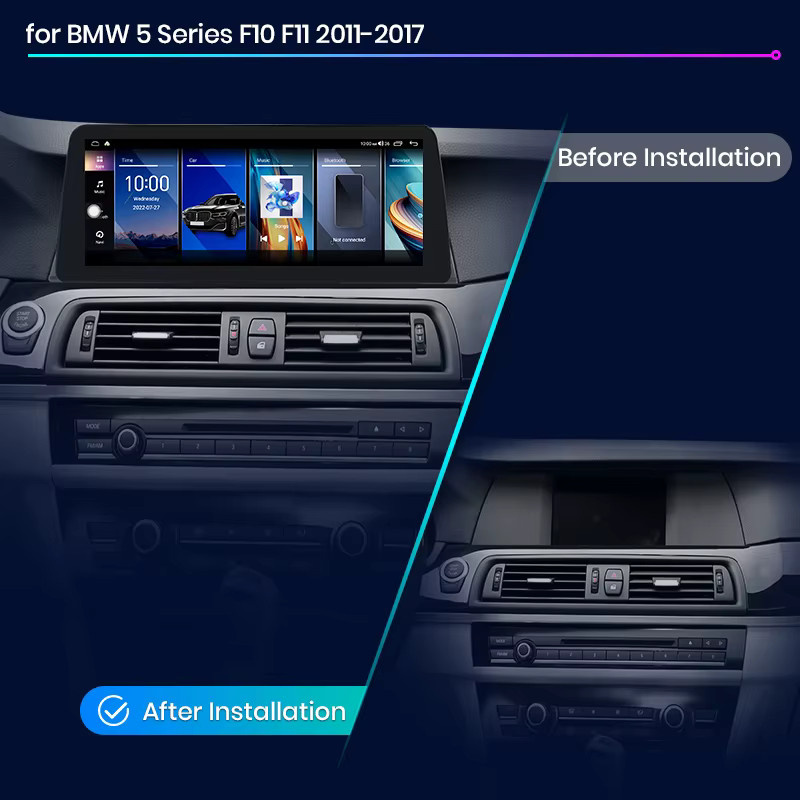 Junsun Wireless Carplay und Android Auto Multimedia Player Autoradio für BMW 5er F10 F11 CIC NBT System, Schwarz - Bild 2