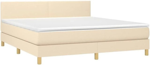 vidaXL Boxspringbett mit Matratze in Creme, Hybrid-Bett mit LED-Unterbettbeleuchtung und USB-Ladeport, Stoff, B: 160 cm, T: 200 cm, H: 78 cm - Bild 1