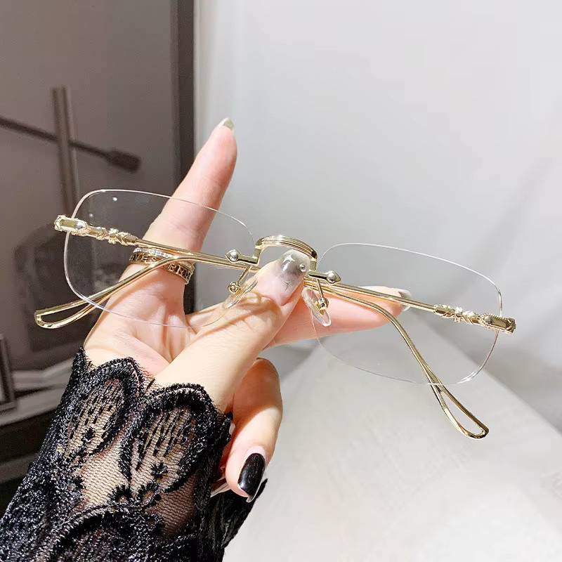 Lesebrille, Unisex, randlos, rechteckig, Metall, gold - Bild 3