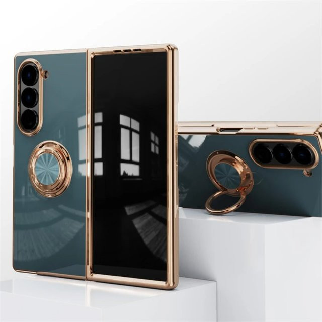 Stoßfeste Silikon-Schutzhülle mit Magnetring und Ständer für Samsung Galaxy Z Fold 8 Ultra, 7, 6, 5, 4 in Schwarz - Bild 1