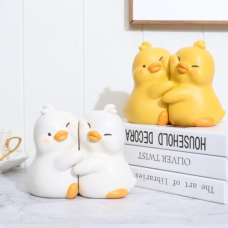 Yiran Furniture Set aus 2 süßen Enten als Buchstützen aus Harz für Schreibtisch und Wohnzimmer Dekoration - Bild 2