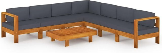vidaXL 8-tlg Garten-Lounge-Set Modell 4 aus Akazienholz mit grauen Auflagen - Bild 1