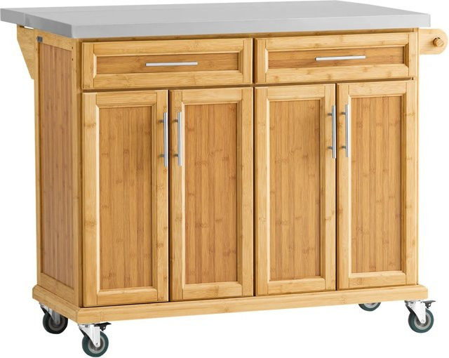 SoBuy Kücheninsel Küchenwagen aus Bambus mit Edelstahltop, Farbe: Braun, H x B x T: 115 x 46 x 37,5 cm - Bild 1