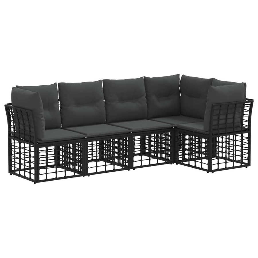 vidaXL Outdoor-Lounge-Garnitur in L-Form aus Polyrattan mit Polsterkissen in Schwarz - Bild 2