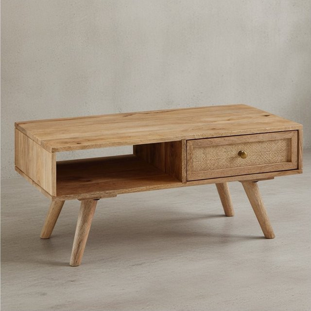 KADIMA DESIGN Couchtisch aus massivem Mango-Holz in Braun, rechteckig mit Ablagefläche, B/T/H: 90 x 45 x 45 cm - Bild 1