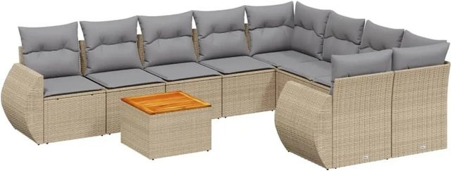 vidaXL 9-tlg. Garten-Sofagarnitur in L-Form aus Poly-Rattan und pulverbeschichtetem Stahl mit Kissen in Beige und Grau - Bild 1