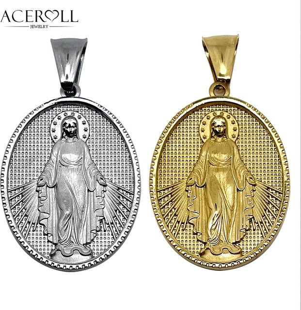 ACEROLL Edelstahl-Anhänger Unsere Liebe Frau der wundersamen Medaille, Silber, Unisex - Bild 1