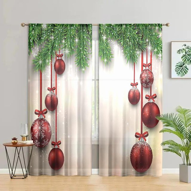 2er-Set Weihnachtskugel Vorhänge in Weiß mit 30% Verdunkelung, B: 150 cm, H: 166 cm - Bild 1