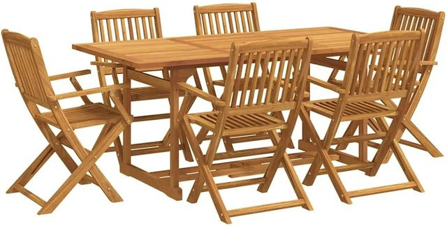 vidaXL 7-teilige Garten-Essgruppe aus Akazien-Massivholz in Braun, B/T/H: 180 x 90 x 75 cm - Bild 1